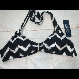 Chaps halter bikini top black white chevron sz 12 NWT